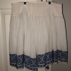 White Mini Skirt with Blue Pattern Trim